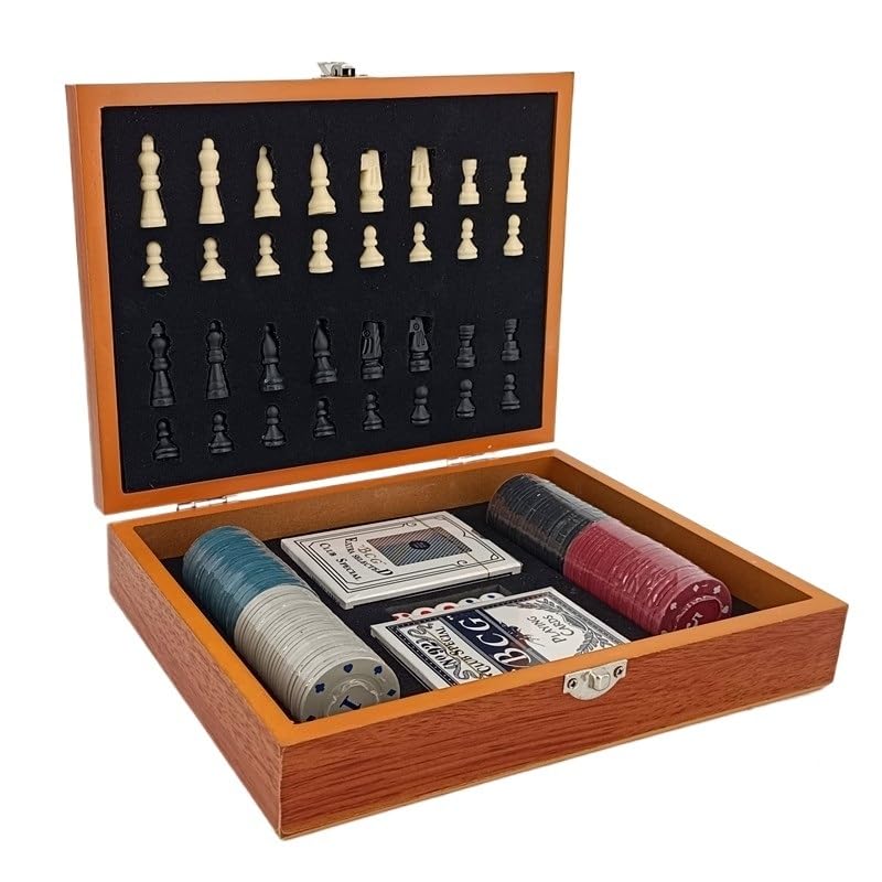 echiquier Jeu d'échecs Pliable en Bois, idéal for Les Voyages. Comprend des échecs, des Dominos et des Cartes. Convient aux Enfants et aux Adultes. echecs Jeu(Color9)