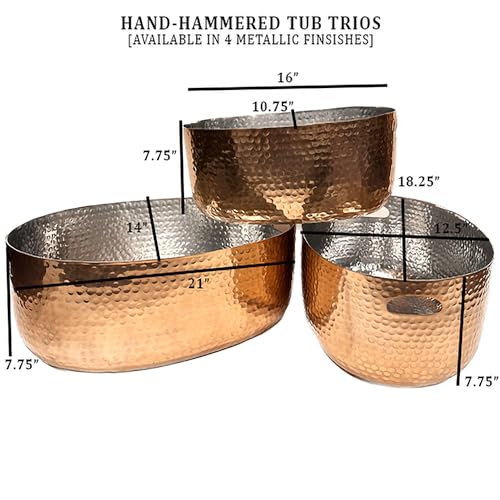 India Handicrafts Oval Hammered Design Cutout Handles, Metallic Copper 21, 18 & 16 Inch Polished Aluminum Beverage Ice Tub; Set of 3 by IHI EST. 1986 - Image 2