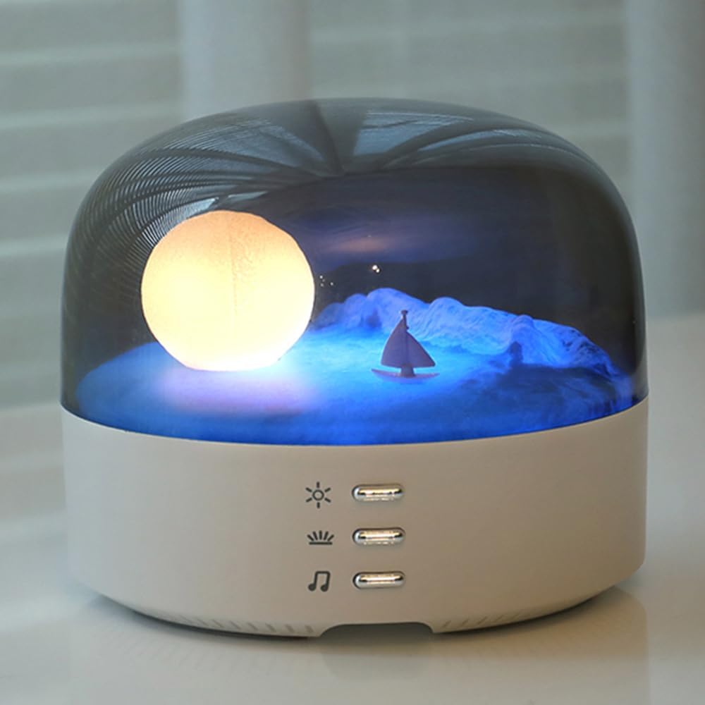 Elegant Moon Sea and Snow Mountain LED Night Light Music Speaker Lamp USB Type-C Rechargeable, Brightness Adjustable, Two Mode can be Switched, Ideal Bedroom Mood Light and Gift