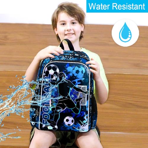 gxtvo 3PCS Boys Soccer Backpack, 17" Kids Football Bookbag with Lunch Box, Water Resistant Middle Elementary Preschool School Bag3