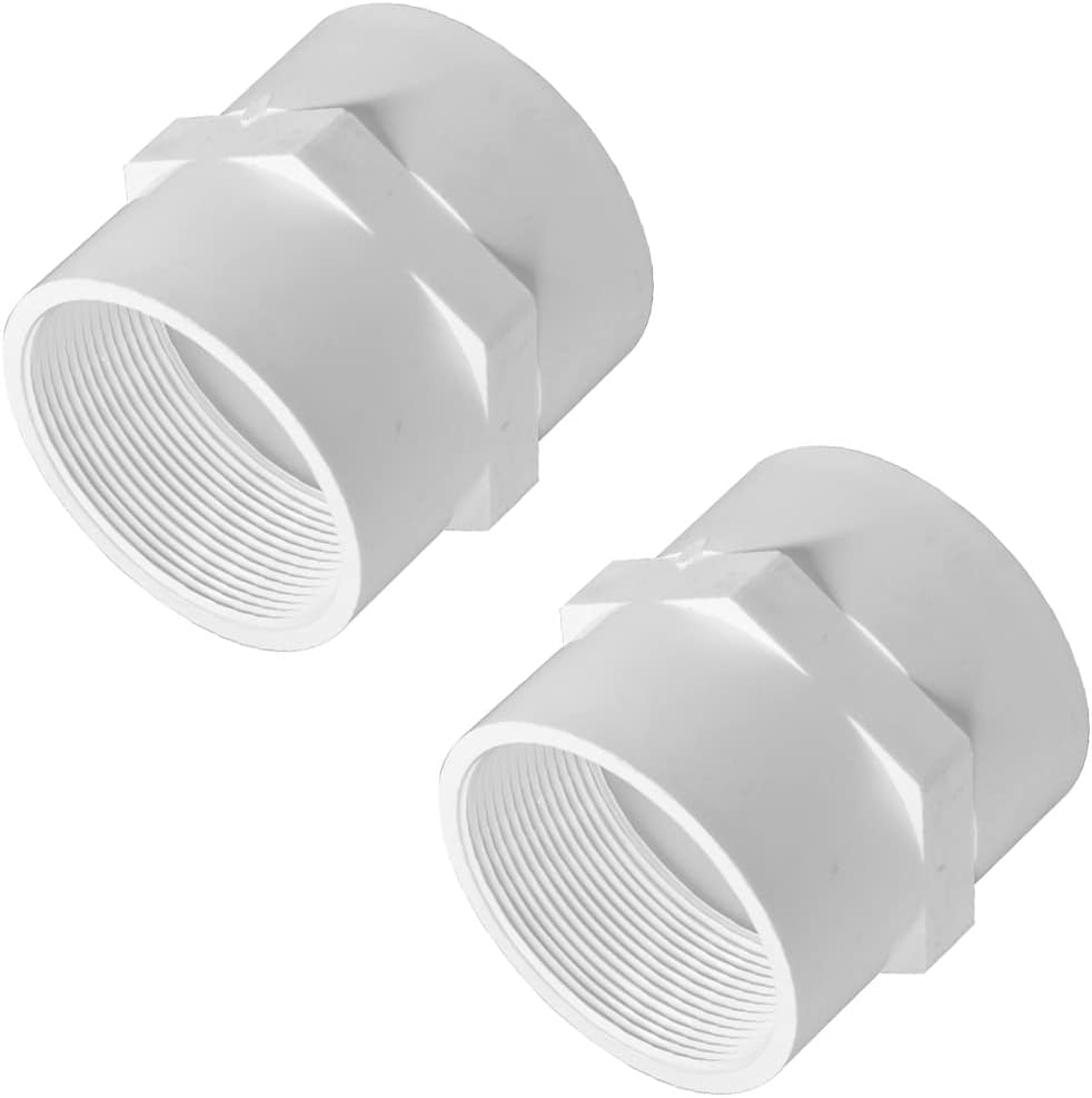 2PCS PVC Pipe Fitting 2" NPT Female Thread PVC Pipe Adapter Connector Union Coupling (Slip to Female Thread)