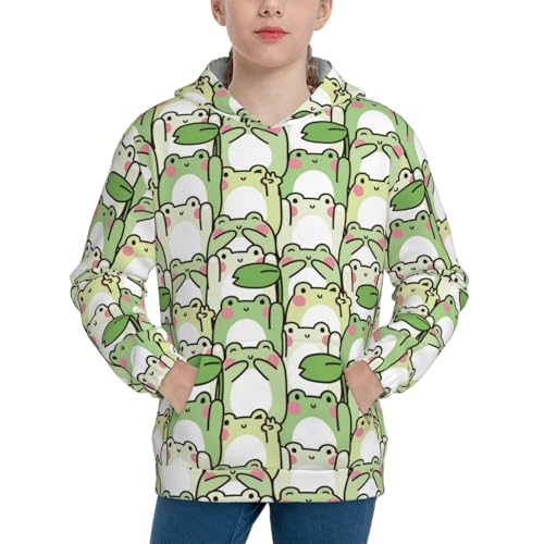 Cute Frog in Various Poses Kids Pullover Hoodies Boys Sweatshirts Girls Athletic Clothes with Pocket