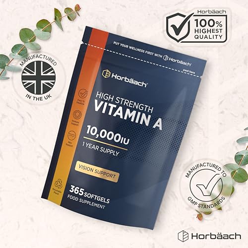 Vitamin A Hochdosiert 10000 IE | 1 Jahr Vorrat | Augenvitamine mit Retinol | Horbaach