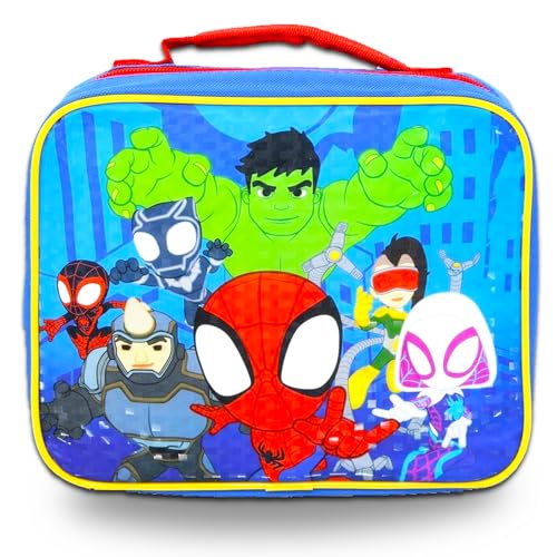Spidey and His Amazing Friends Mini Backpack and Lunch Box - Bundle with 11” Spiderman Backpack, Spidey Lunch Box, Water Bottle, Tattoos, More | Spidey and Friends Backpack Set3