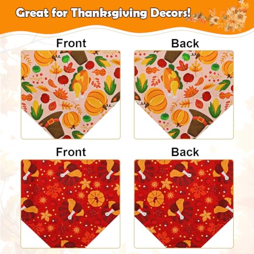 SZEE Thanksgiving Dog Bandanas - 2 Pcs Holiday Pet Accessories with Pumpkins, Turkeys & Hats, Dog Thanksgiving Bandanas for Festive Harvest Days (Large, Red & Pink) - Image 5