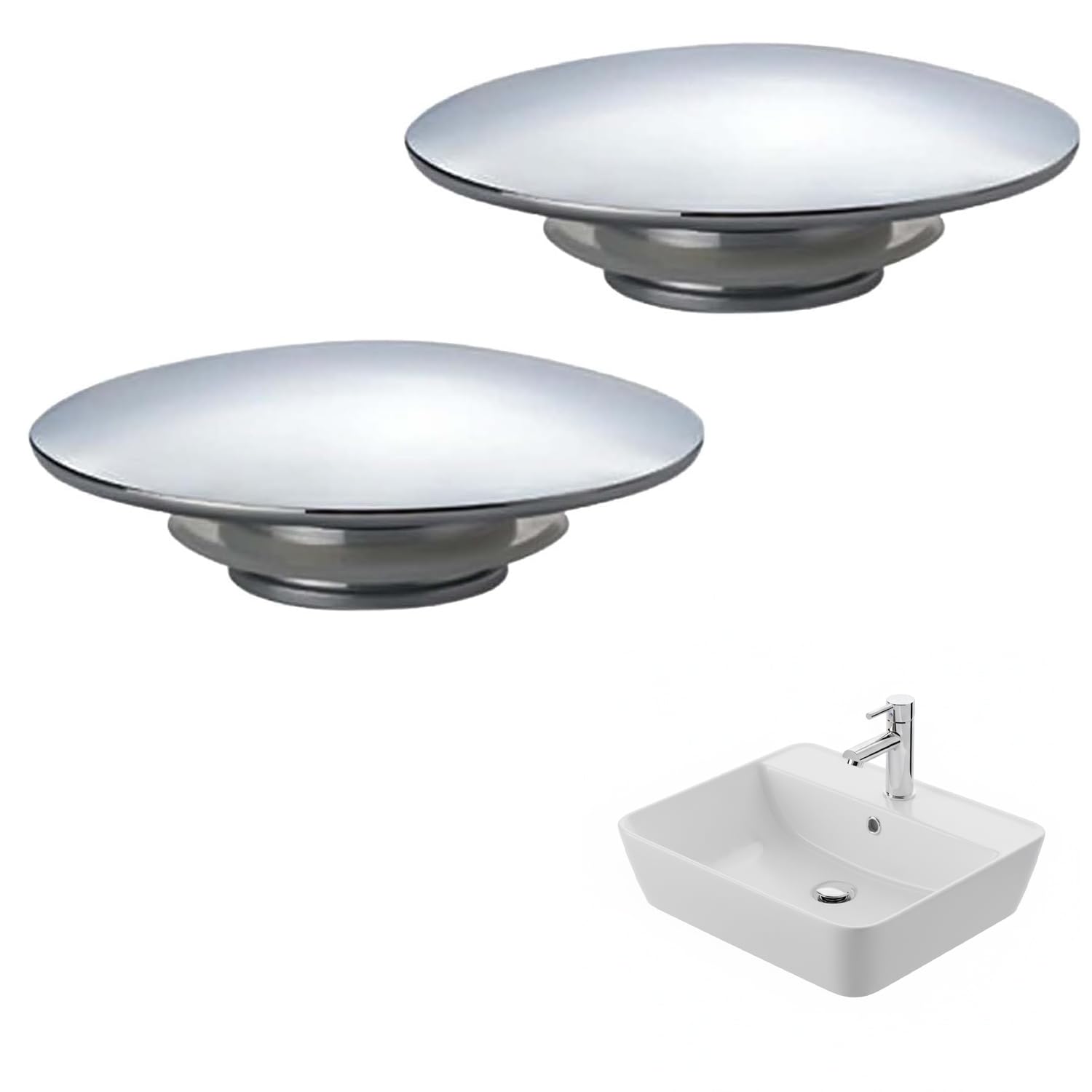 Bathroom Sink Plug Replacement, 2 Pcs Easy Pop Up Bathroom Sink Silver Chrome Click Clack Basin Waste, 66mm Push Button Pop Up Sink Waste Drain Stopper, Drain Stopper for Bathroom Sinks