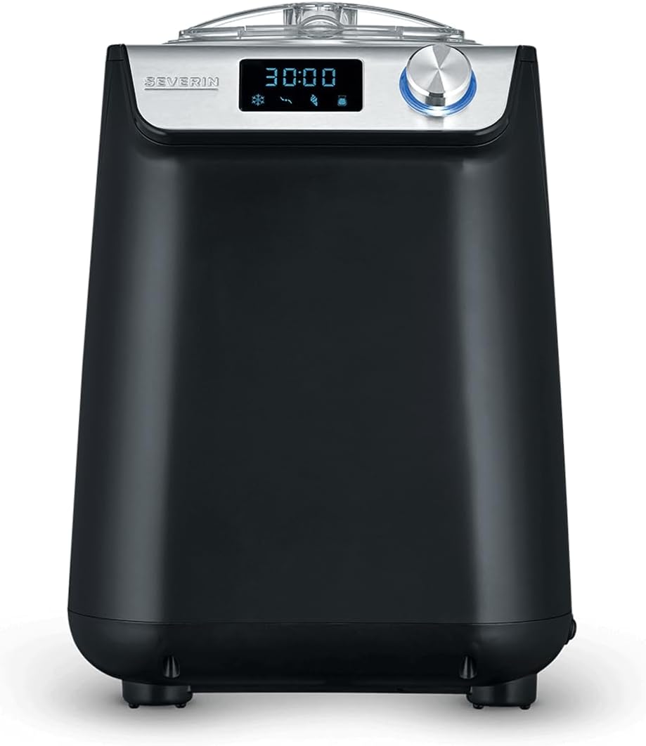 EZ 7407 Compact Ice Cream Machine with Compressor, 1.2L Capacity, High-Quality Housing Application, Innovative Yoghurt Function, 1.2 liters, Silver/Brushed stainless steel