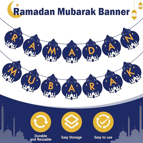 Image of OHOME Ramadan Banner and Decorations for Home 2024 - Mubarak Banner and Decor - Dareem Backdrop for Outdoor Indoor Wall