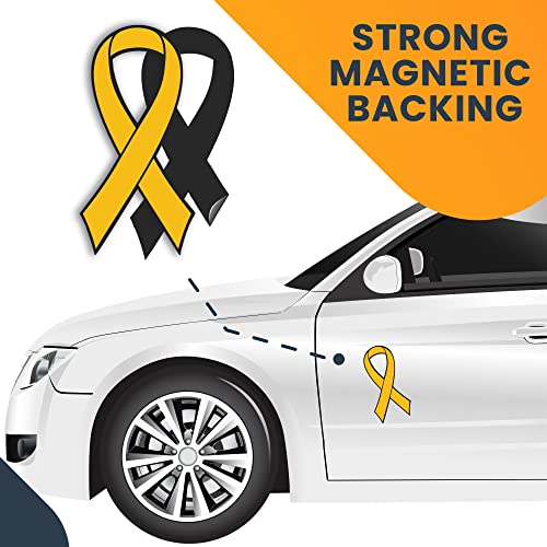 Image of Magnet Me Up Support Childhood Cancer Awareness Gold Ribbon Magnet Decal, 3.5x7 Inches, Automotive Magnet for Car Truck SUV, Any Magnetic Surface, Showing Support or Fundraising, Crafted in USA