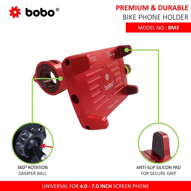 Image of BOBO BM3 Aluminium Waterproof Bike /Motorcycle /Scooter Mobile Phone Holder Mount, Ideal for Maps and GPS Navigation (Red)