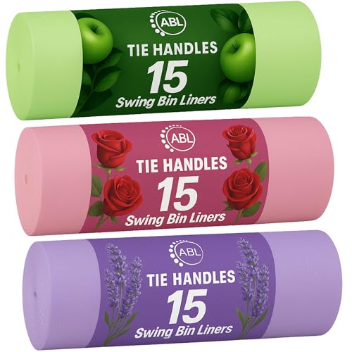 Scented 50L Swing Bin Liners | 15 Lavender, 15 Apple, 15 Rose Scented Bin Liners 50L | Tie Handle Bin Bags 60cm x 94cm 45 Bags Total. Great smelling scented bin liners to keep your home fresh