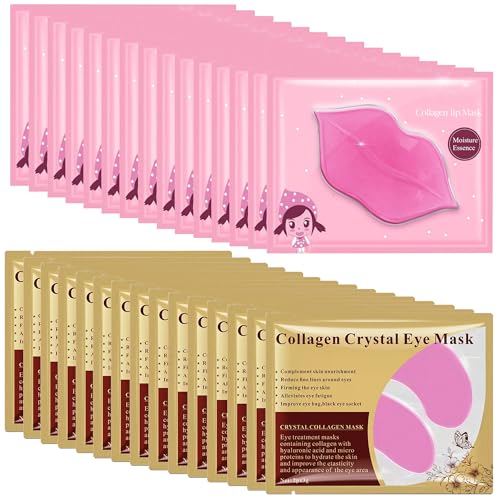 Felico Lip Mask & Eye Mask - 30PCS Under Eye Patches Skincare for Puffy Eyes Bags Reducing Dark Circles Collagen Hydrating Moisturizing Smoothing Gel Pads for Fade Fine Lines Anti-Aging Wrinkles Pink