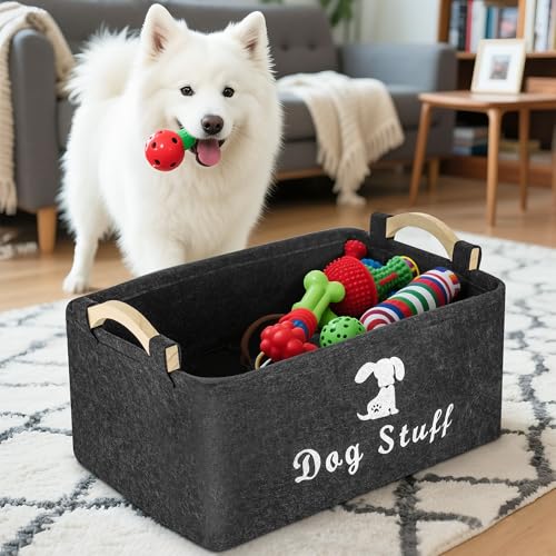 TranRantic Spielzeugkiste für Hunde, 25 x 38 x 18 cm, Aufbewahrungskorb für Spielzeug für Haustiere, aus Filz, Spielzeugkorb für Hunde mit Griff, Spielzeugkiste für Welpen, faltbar