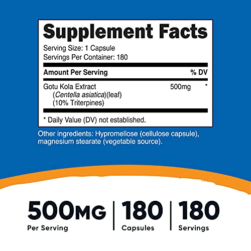 Nutricost Gotu Kola 500 Mg, 180 Capsules - Vegetarian Capsules, Gluten Free, Non-Gmo #TOP1