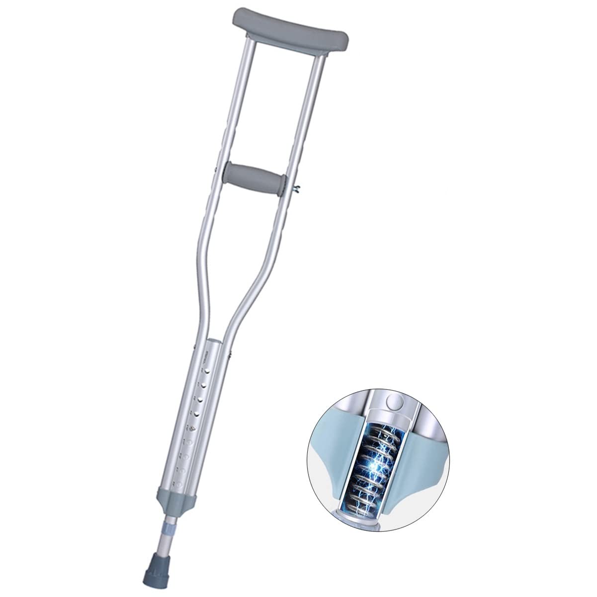 Stampelle Ascellari - 1 unità, Stampelle Ortopediche Regolabili, Alluminio Antiscivolo con Ammortizzatore A Molle per Disabilitato Persone Anziane (Color : Silver, Size : S)