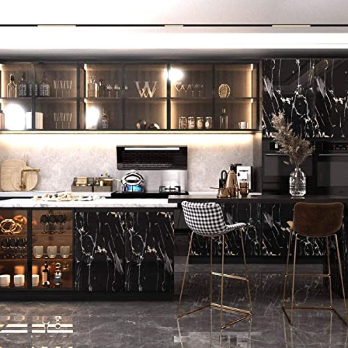 Image of FOKRIM Marble Wallpaper 45x300cm (14 SQFT) Sticker Wallpaper, Peel and Stick, Removable, Self-Adhesive, Waterproof, Decorative Wallpaper for Home, Kitchen, Bedroom, Office (Gold Black, 45X300)