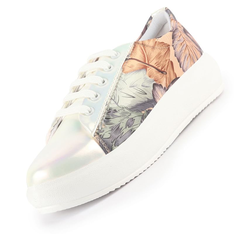 fausto Women Glossy Floral Print Lace Up Party Sneakers | Platform Height Enhancer Casual Shoes | Memory Cushion Insole-picture-17