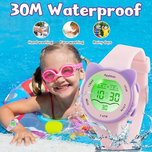 Image of Kids Digital Analog Watches for Girls Boys, 7 Color Lights Waterproof Cute Wristwatches for Kids with Alarm Stopwatch, Great Present for Girls Boys Ages 5-13