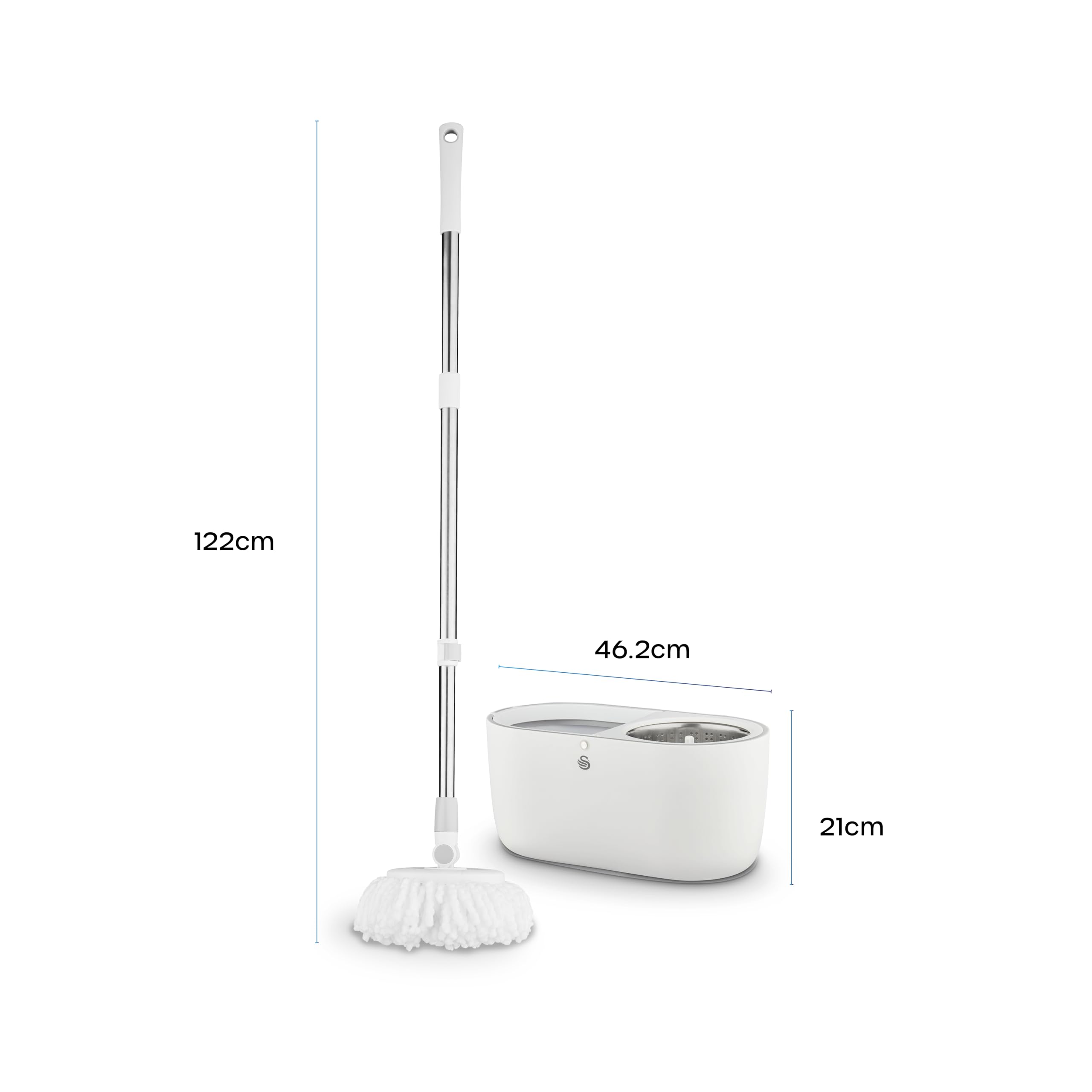Swan SWFC2011WHTN Elevate Spin Mop e secchio da 5 litri con strizzatore in acciaio inox, testa in microfibra super assorbente, meccanismo a pompa manuale, facile da riporre, bianco