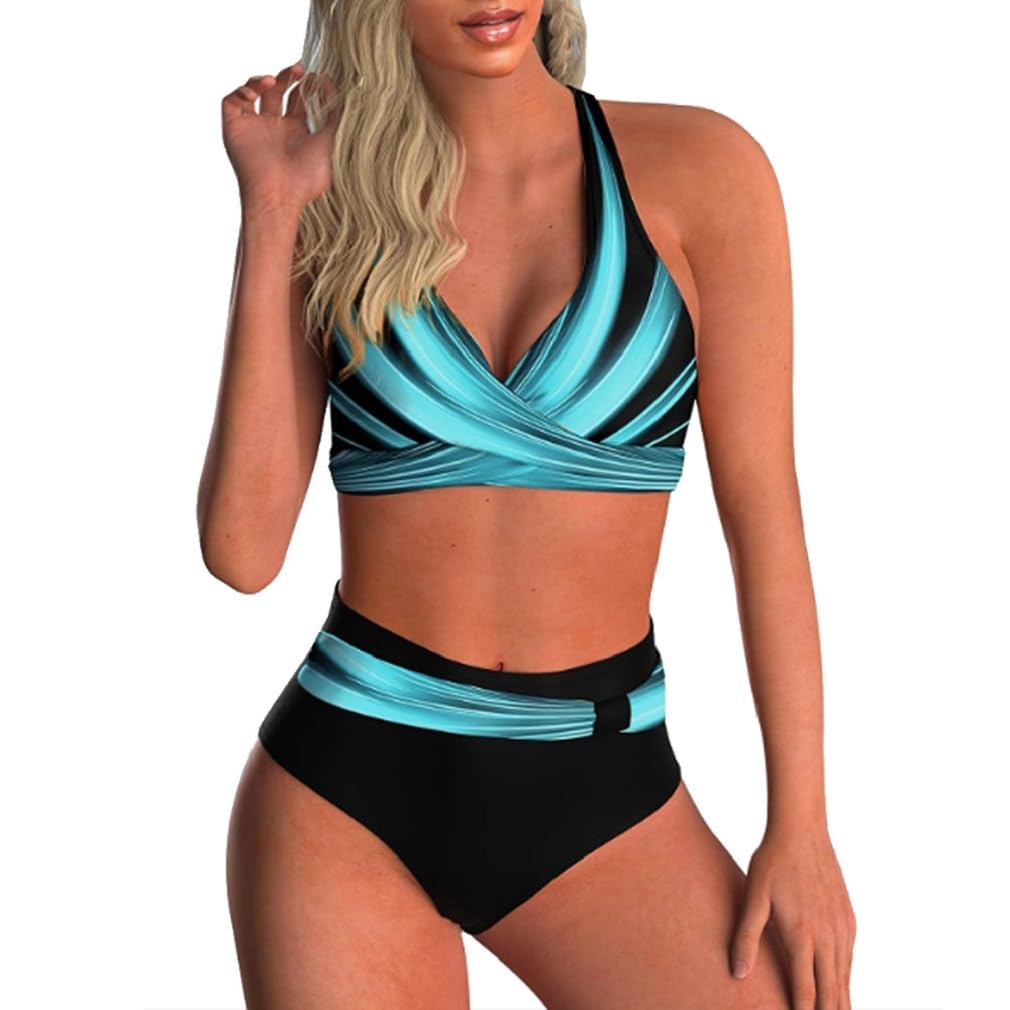 Yutdeng Bikinis Mujer Braga Alta Push Up Cuello V Bañadores Mujer Natacion Retro Trajes de Baño de Dos Piezas Control del Vientre Biquini Reductores Barriga Bikini Triangulo