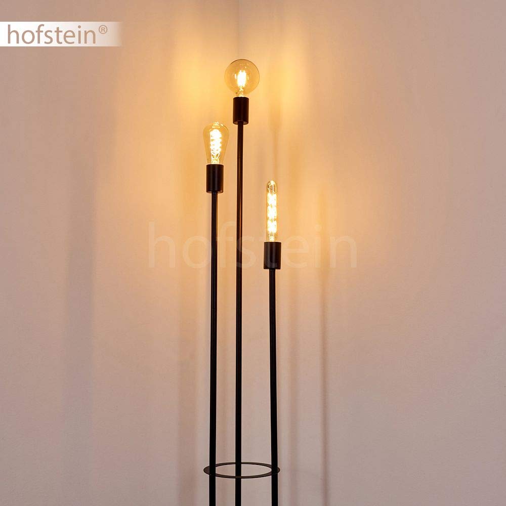 Stehlampe Maidford, Vintage Stehleuchte aus Metall in Schwarz, 3-flammig, 3 x E27-Fassung, Leuchte im Retro-Design m. Fußschalter am Kabel, ohne Leuchtmittel