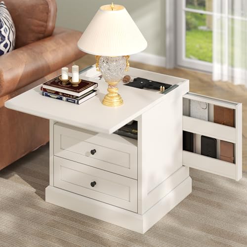 Gyfimoie Nightstand with Side Drawer, Night Stand, End Table with Hidden Storage Space, Bedside Table with Open Shelf, 2 Drawers Dresser for Bedroom, Living Room, Closet (White)