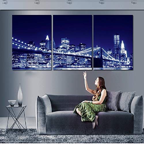 Tableau Triptyque Mural Ville de Nuit Toile Impression HD en 3 Panneaux