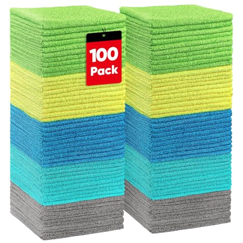 Image of Showstopper HOMEXCEL Microfiber Cleaning Cloths 100 Pack,Highly Absorbent Cleaning Towels,Lint Free & Scratch-Free Cleaning Rags for House,Kitchen & Car,Multi-Color Microfiber Towels 11.5x11.5 inch