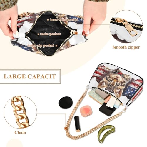 Image of Shoulder Bags for Women American US Flag Independence Day Patriotic Hobo Tote Handbag Small Clutch Purse with Zipper Closure