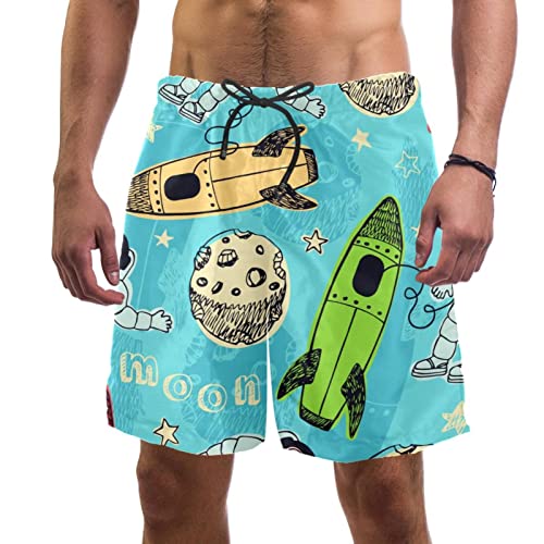 JDEZ Maillots de Bain pour Hommes Short de Plage Léger Imprimé Espace