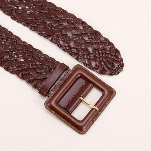 XZQTIVE Women Wide Braided Belts for Dresses Boho Leather Woven Waist Belt for Ladies3