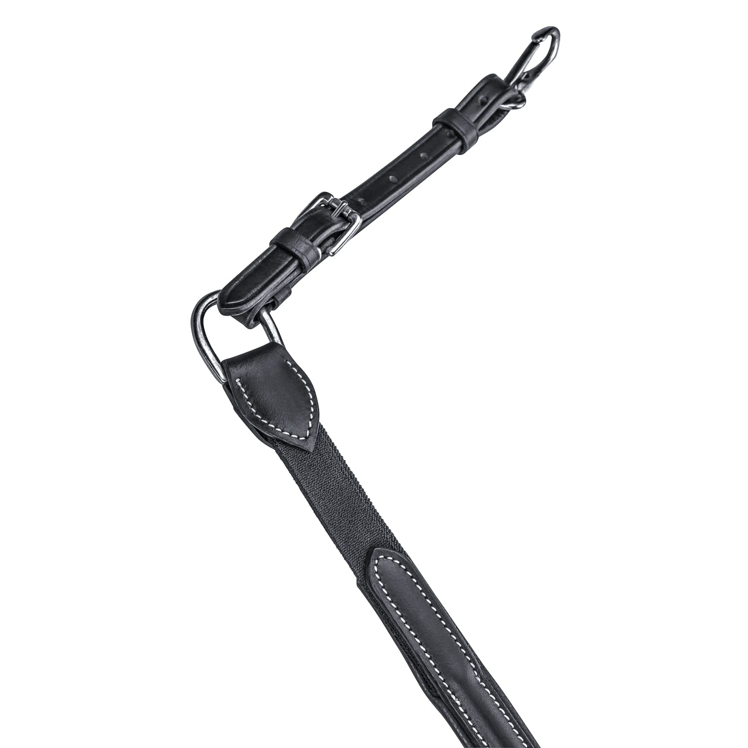 SUNRIDE Pettorale Cavallo in Pelle con martingala (Windsor) – attacco a 3-punti – forchetta martingala rimovibile – inserti elastici – regolabile (Full, Negro)