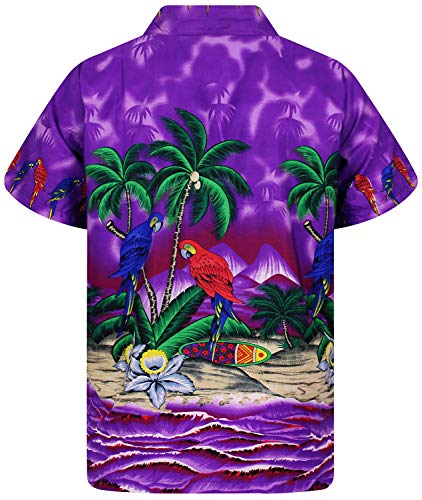 V.H.O. Funky Hawaiian-Shirt Men Regular-Fit Short-Sleeve Aloha Summer Shirt Parrot Beach Palms2