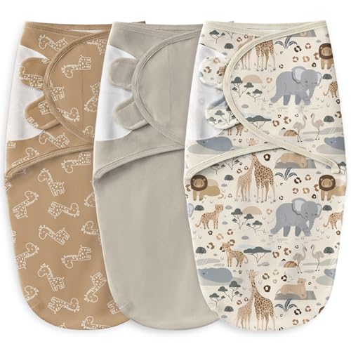 Image of Unnivoll Baby Swaddles for Newborns 100% Cotton Newborn Swaddle Sack 3 Pack Baby Swaddles 0-3 Months Swaddle Sleep Sack for Newborn Baby Boy Girl Apricot Elephant