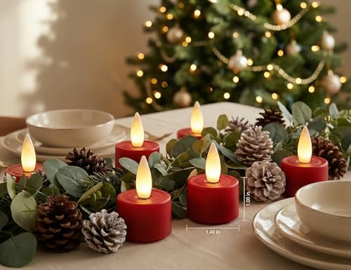 Image of Rechargeable Flameless Tealights Candle with Remote Timer, 3D Moving Flame Real Wax Led Tealight Candles (Red, 1.4in)
