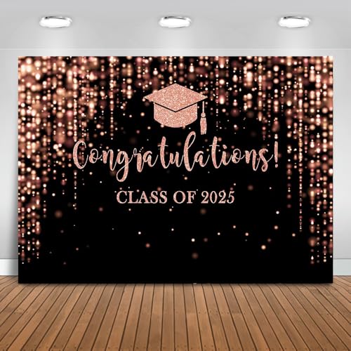 Mocsicka Class of 2025 Backdrop Rose Gold Glitter Bokeh Graduation Party Background 2025 Congrats Grad Prom Party Cake Table Decoration Photo Booth Props (8x6ft)