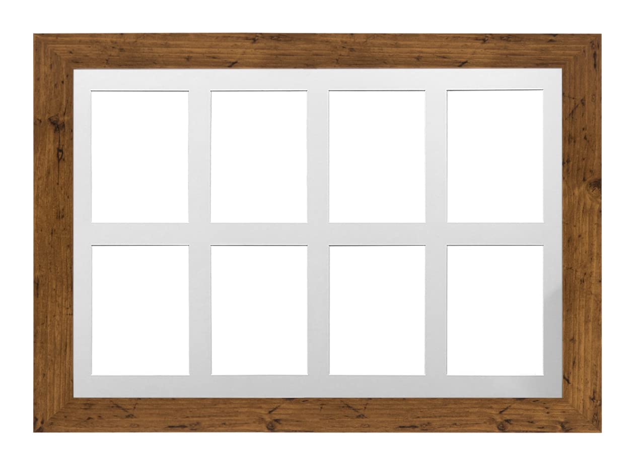MDF 30mm Walnut Frame 30x20' Multi Aperture Picture Frame with White Mount to fit (8x) 8x6' Photos with Perspex Sheet - Wall Mountable Landscape or Portrait