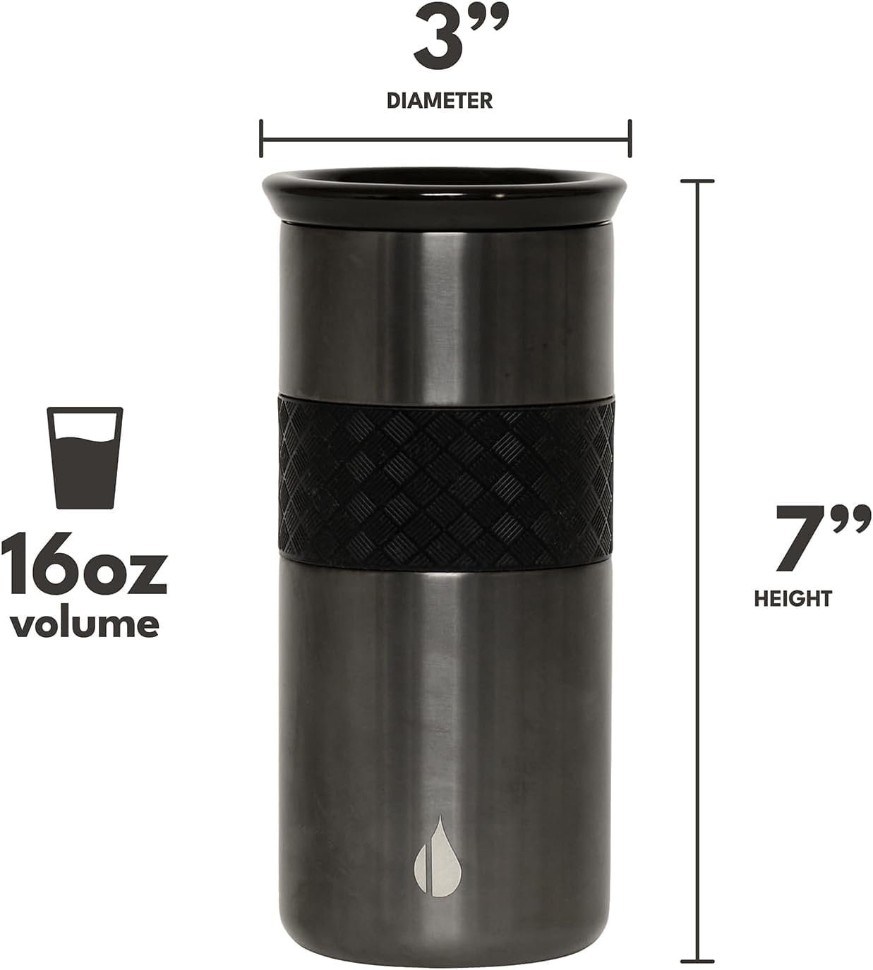 Elemental Artisan Insulated Tumbler - Triple Wall Coffee Travel Tumbler, Reusable Stainless Steel Coffee Tumbler with Ceramic Lid - Thermal Coffee Cup - Hot (6 Hrs) & Cold (18 Hrs) - Gunmetal - 470 ml - Image 2