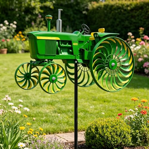 Windrad Garten Metall Gartenstecker mit Windrad Windspiele für Draußen Stehend Traktor Windmühle Aus Metall Garten-Windspiel aus Eisen für Vorgarten Terrasse Hinterhof Blumenbeet