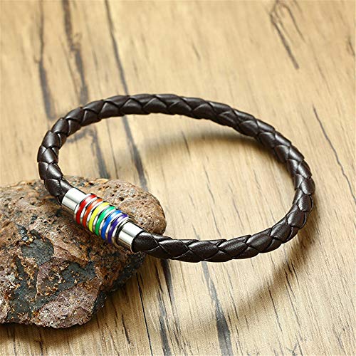 Image of Leather Braided LGBT Rainbow Bangle Bracelet - Gay & Lesbian Pride