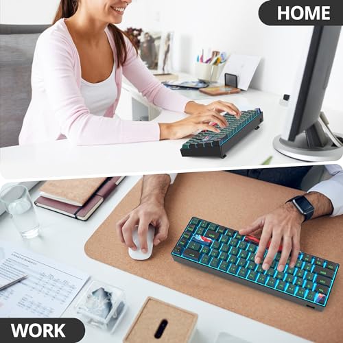 Image of Protable 60% Percent Gaming Keyboard Mechanical, Mini Compact Ice-Blue LED Backlit 68 Keys Wired Office Keyboard with Red Switch for Mac /Win /PS4 /PS5(68Green /red Switch)