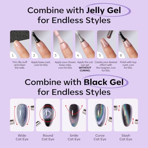 Image of modelones Cat Eye Gel Nail Polish,Glitter Purple Gel Polish with Magnet Magentic Cateye Gel Polish Soak Off Led Reflective Gel Top Coat Manicure Salon DIY Gifts