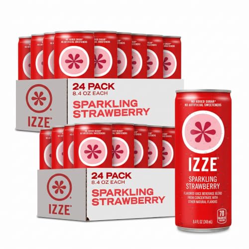 IZZE Sparkling Water Juice Beverage Blend,Strawberry,No Sugar Added,8.4 FL OZ,(Pack of 48)