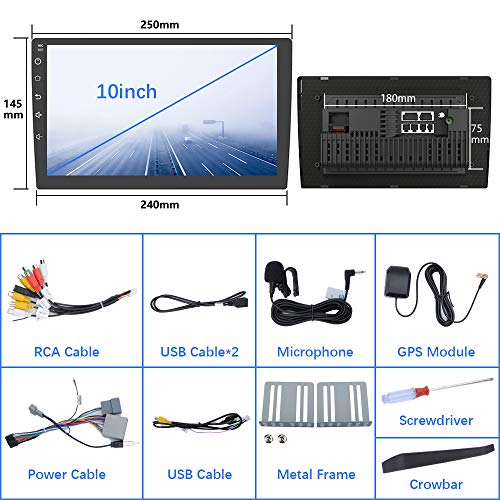 Double Din Android Bluetooth Car Stereo,10.1'' Voice Control Car Stereo with GPS Touch Screen Player,Car Audio Radio Receiver,Support WiFi,USB,FM,Mirror Link,Video Output,Backup Camera (1G RAM 16G ROM