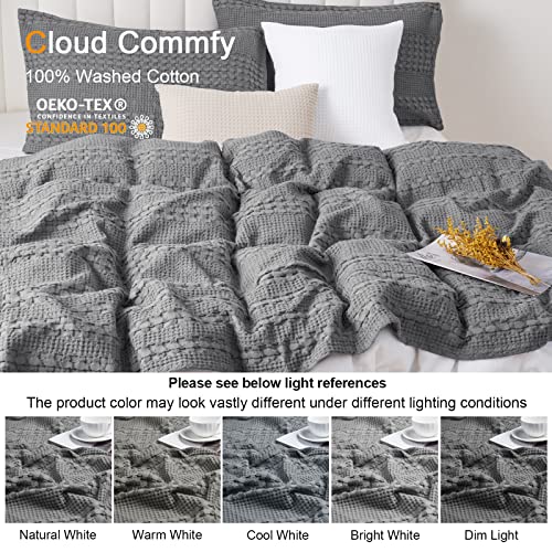 Phf 100% Cotton Waffle Weave Blanket Queen Size - Washed Soft Lightweight Blanket For All Season - Breathable And Skin-Friendly Blanket For Couch Bed Sofa 90"X90" - Charcoal/Dark Grey #TOP3