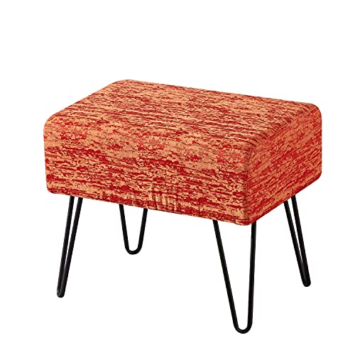 Home Soft Things Orange Jacquard Ottoman, 19