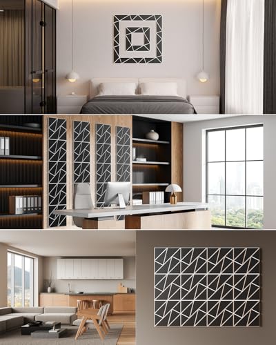 Image of 18-Pack Felt Acoustic Panels,12 inchx12 inchx0.4 inch Soundproof Wall Panels, Peel & Stick Sound Proof Foam Panels for Walls, Geometric Noise Reduction Panels for Home Office,Studio (Black on White)
