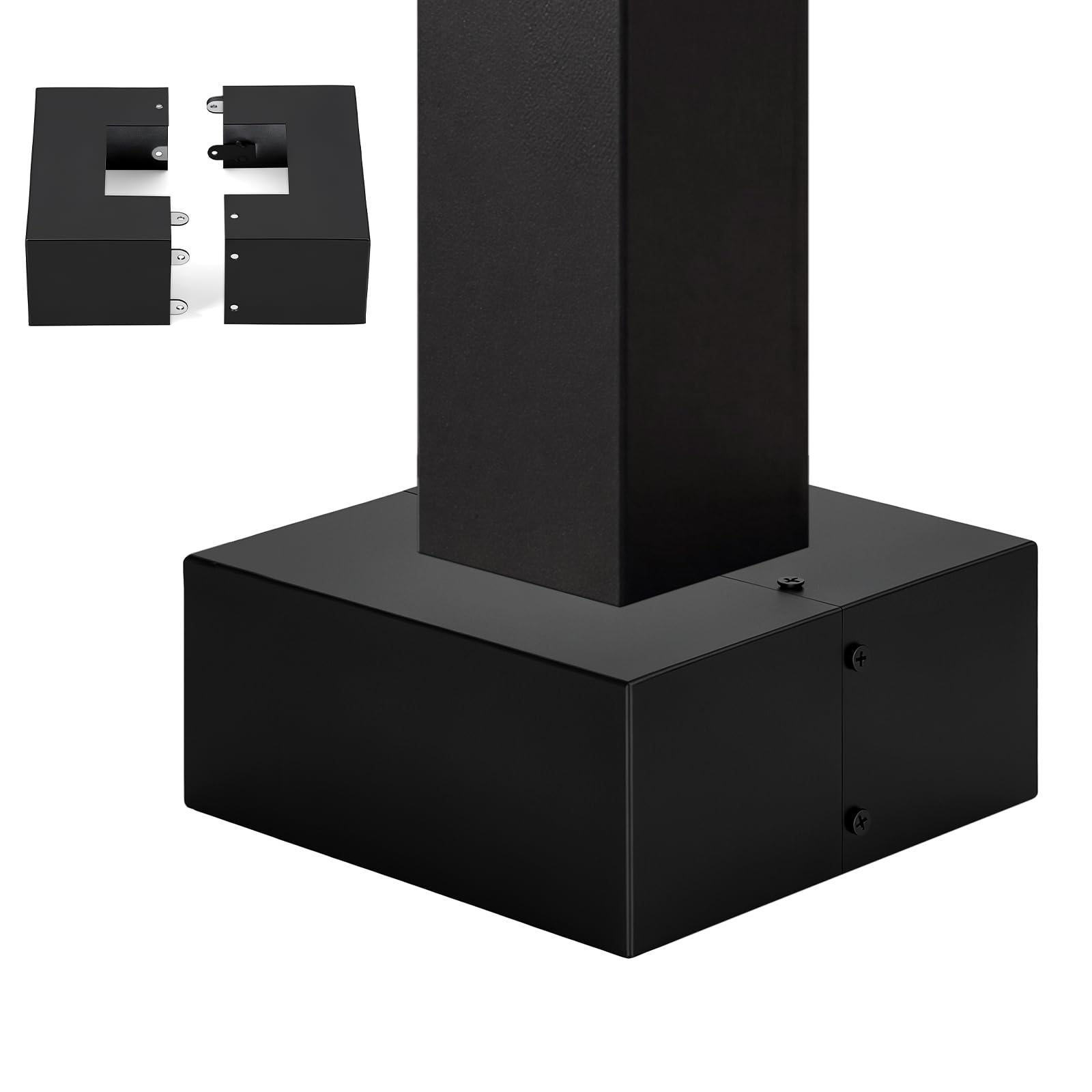 Photo 1 of Gerrii 4 Inch Light Pole Base Cover, Metal Decorative Post Base Shroud for Square Poles, Easy Installation, Black Finish, Weather resistant for Outdoor Parking Lot, Street Light, Area Lighting