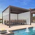 PURPLE LEAF Outdoor 12' × 12' Louvered Pergola with Three Side Beam Screens and Patio Adjustable Aluminum Canopy Retractable Metal Roof for Deck Outside Backyard Hardtop Gazebo Sun Shade Bronze