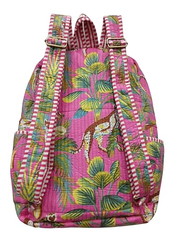 Image of Doraya Cotton Quilted Unisex Backpack Hand Block Floral Printed Design Stylish Eco-Friendly Bag for School, Travel, and Everyday Adventures